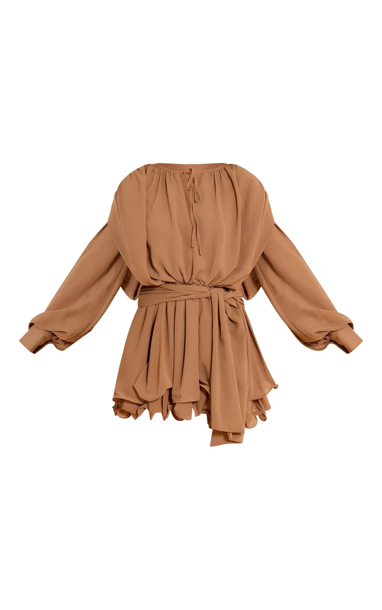 Chocolate Floaty Tie Detail Long Sleeve Shift Dress Prettylittlething : Day  Dresses : VogaCloset Oman