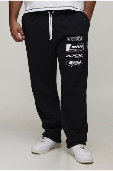 Plus Oversized Dropped Crotch Flame Applique Moto Joggers - black