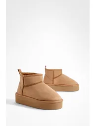 Platform Cosy Ankle Boots - chestnut