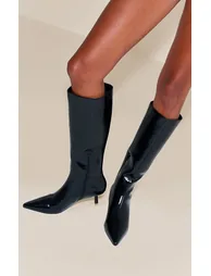 Black Point Toe Kitten Heel Knee High Boot