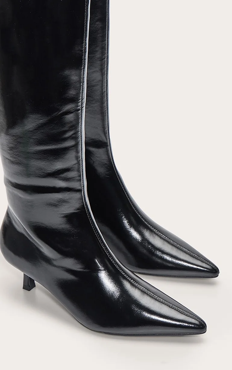 Black Point Toe Kitten Heel Knee High Boot - 4