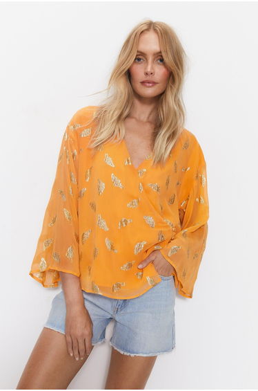 Metallic Georgette Wrap Top