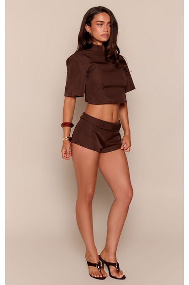 Chocolate Crew Neck Open Back Top Co-ord