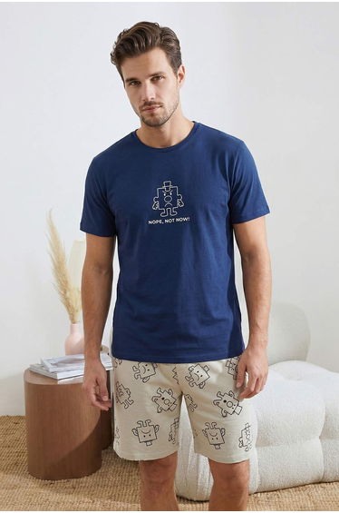Indigo Regular Cut Printed Cotton Pajama Set