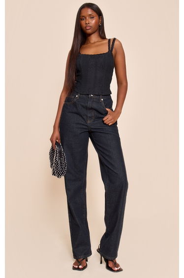 Black Lace Detail Strappy Cropped Corset Top
