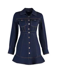 فستان دينيم بقصة ميرميد بأكمام طويلة - أزرق - 6