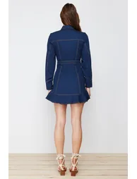 فستان دينيم بقصة ميرميد بأكمام طويلة - أزرق - 5