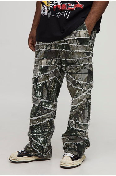 Plus Camo Print Skinny Flare Raw Edge Applique Trouser - camo