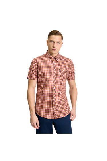 Ben Sherman Mens Signature House Checked Short-Sleeved Shirt - Red