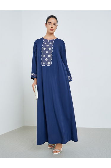Women Blue Embroidered A-Line Jalabiya