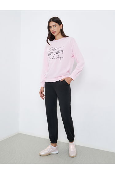 Pink Regular Fit Slogan Print Sweatshirt