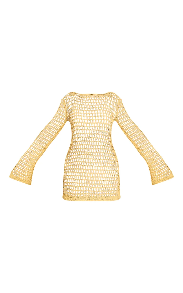 white christmas dresses Yellow Floral Crochet Mini Dress – self-portrait-US main image 1