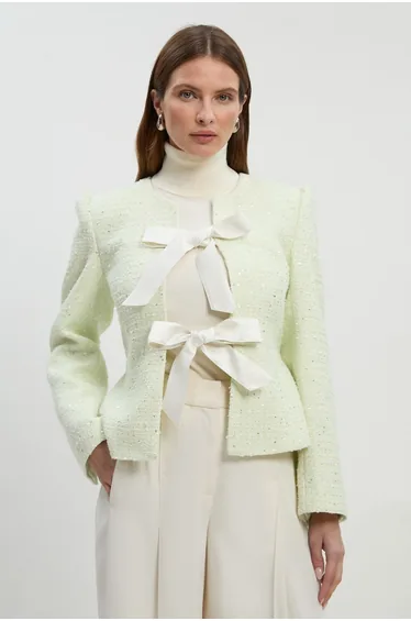 Boucle Tailored Bow Detail Peplum Blazer