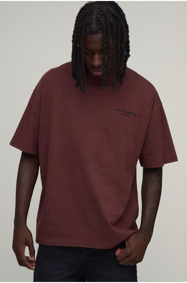 Oversized Raised Limited Text T-shirt - chocolate