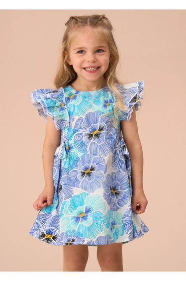 Alessandra Blue Pansy Print Tie Side Dress And Bloomer