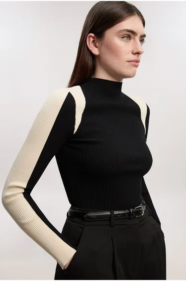 Petite Rib Knit Colour Block Top