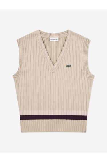 Lacoste Girls Brushed Rib Sweater Vest in Beige