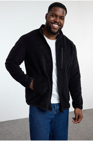 Plus Size Black Regular/Normal Cut Stand Collar Warm Fleece Sweatshirt