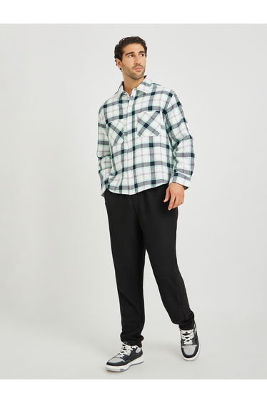 Yarn Dye Checked Long Sleeve Oversized Shirt with Patch Pockets