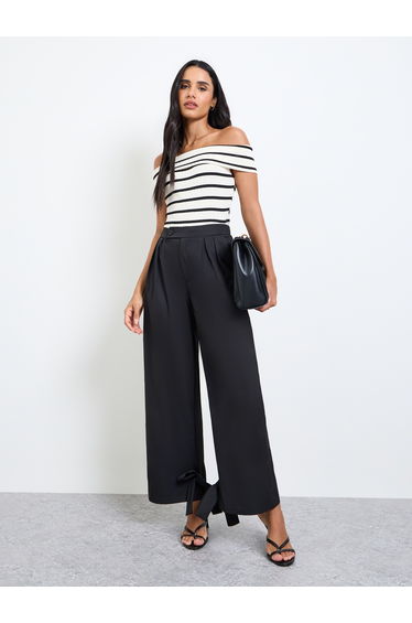Black Wide Leg Pants with Cuff Ties