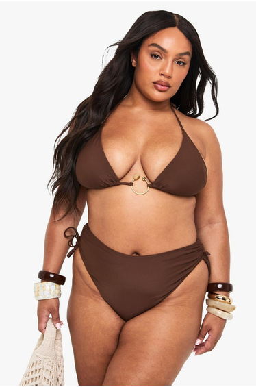 Plus Ruched High Waist Bikini Bottom - chocolate