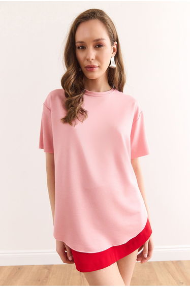 Women's Powder Modal Texture Soft Textured Six Oval T-Shirt