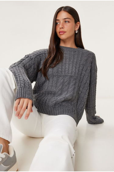 Women's Anthracite Hair Knitted Flexible Knitwear Sweater