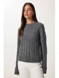 Women's Anthracite Hair Knitted Flexible Knitwear Sweater - 3