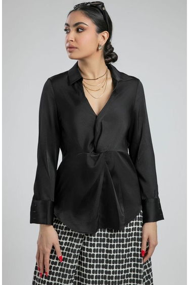 Satin Wrap Blouse With Long Sleeves