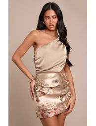 Multi Floral Jacquard Embroidered Skirt Satin Bodycon Dress - 1