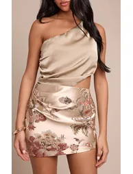 Multi Floral Jacquard Embroidered Skirt Satin Bodycon Dress - 3