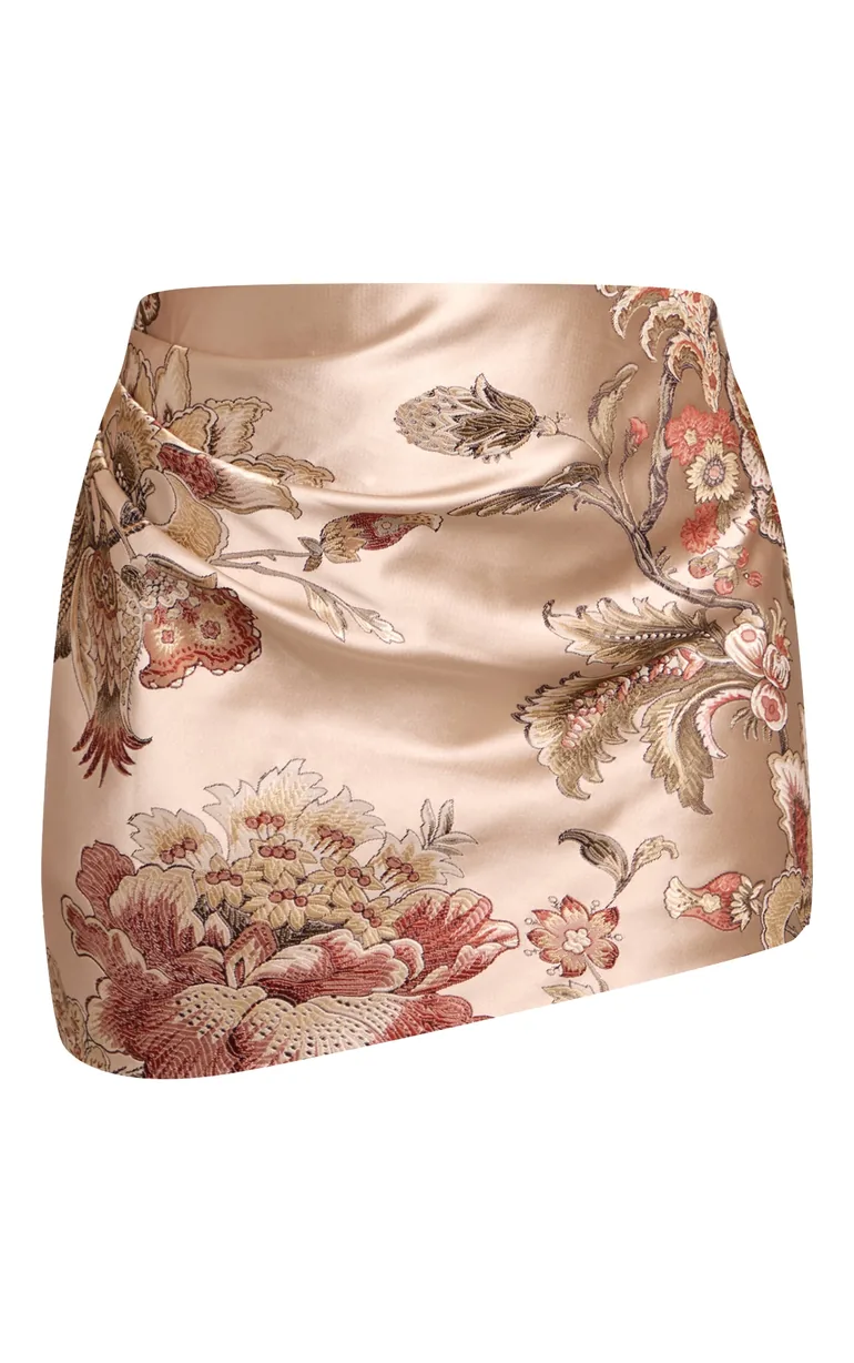 Multi Floral Jacquard Embroidered Skirt Satin Bodycon Dress - 4
