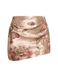 Multi Floral Jacquard Embroidered Skirt Satin Bodycon Dress - 4