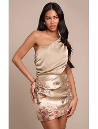 Multi Floral Jacquard Embroidered Skirt Satin Bodycon Dress - 5