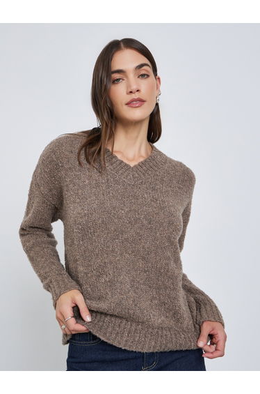 Brown Relaxed Fit Multi Yarn Sweater