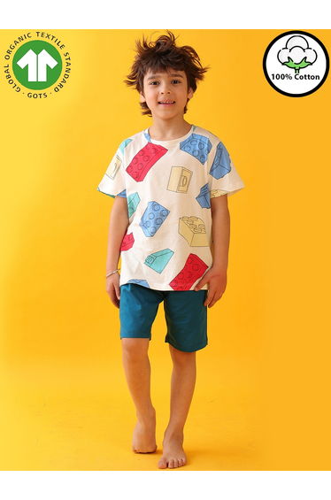 Kids Cotton Block Print T-Shirt and Short Set