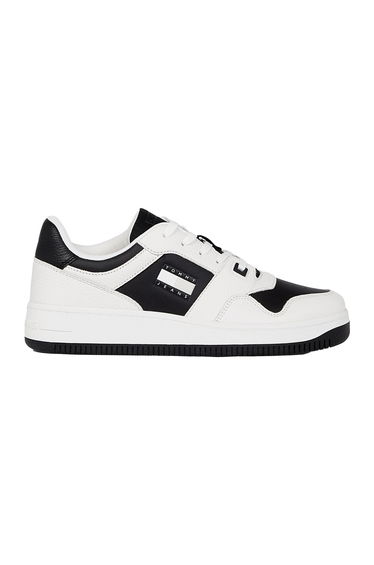 Tommy Jeans Mens Leather Basketball Cupsole Trainers - White/Black
