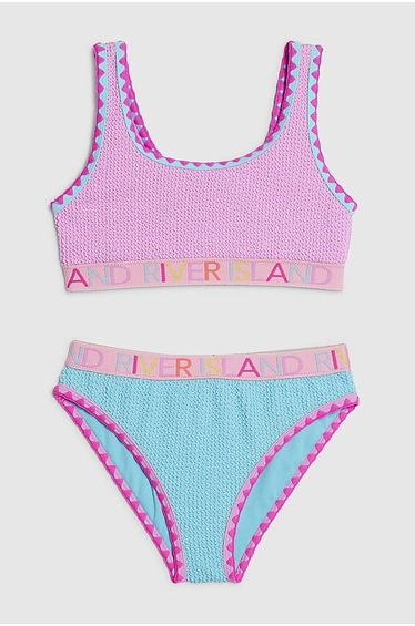 Girls Purple Textured Elastic Bikini Set
