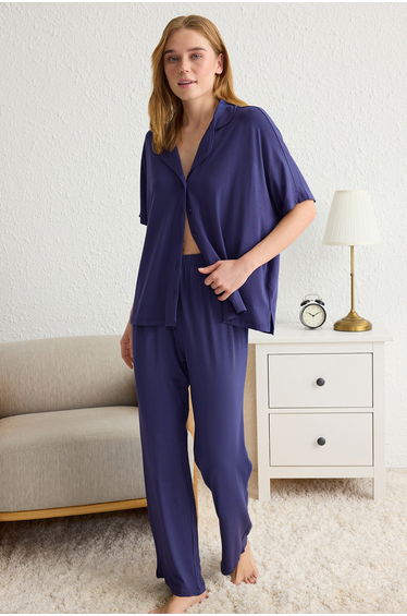 Anthracite Plain Viscose Supreme Knitted Pajama Set