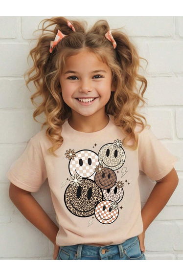 Girls Beige Emoji Graphic T-Shirt