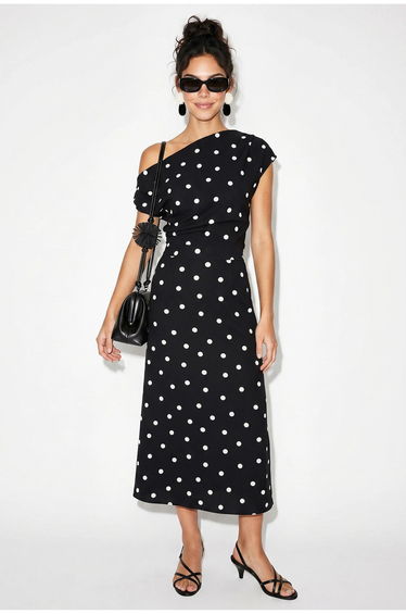 LUCCI Polka Dot Fitted Midi Dress