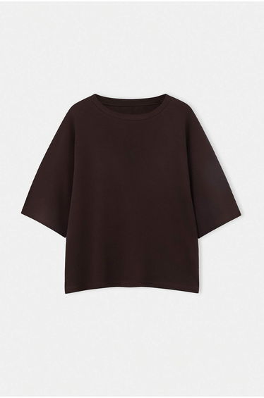 Brown Bat Sleeve Soft Touch Knitted T-Shirt