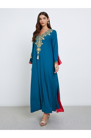 Blue Embroidered A-Line Jalabiya