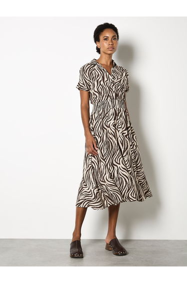 Zebra Print Shirt Midi Dress