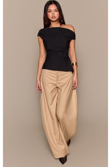 Black Asymmetric Neck Drape Top