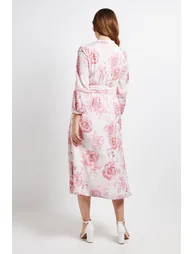 Floral Lace Insert Collarless Shirt Dress - 2