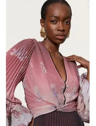 Crinkle Pleat Border Floral Balloon Sleeve Woven Midaxi Dress - 1