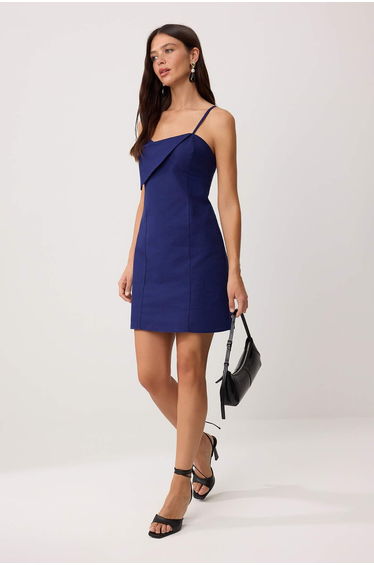 Navy Blue Plain Short / Mini Woven Dress