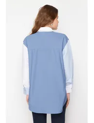 Blue Color Block Oversize Wide Fit Woven Shirt - 5