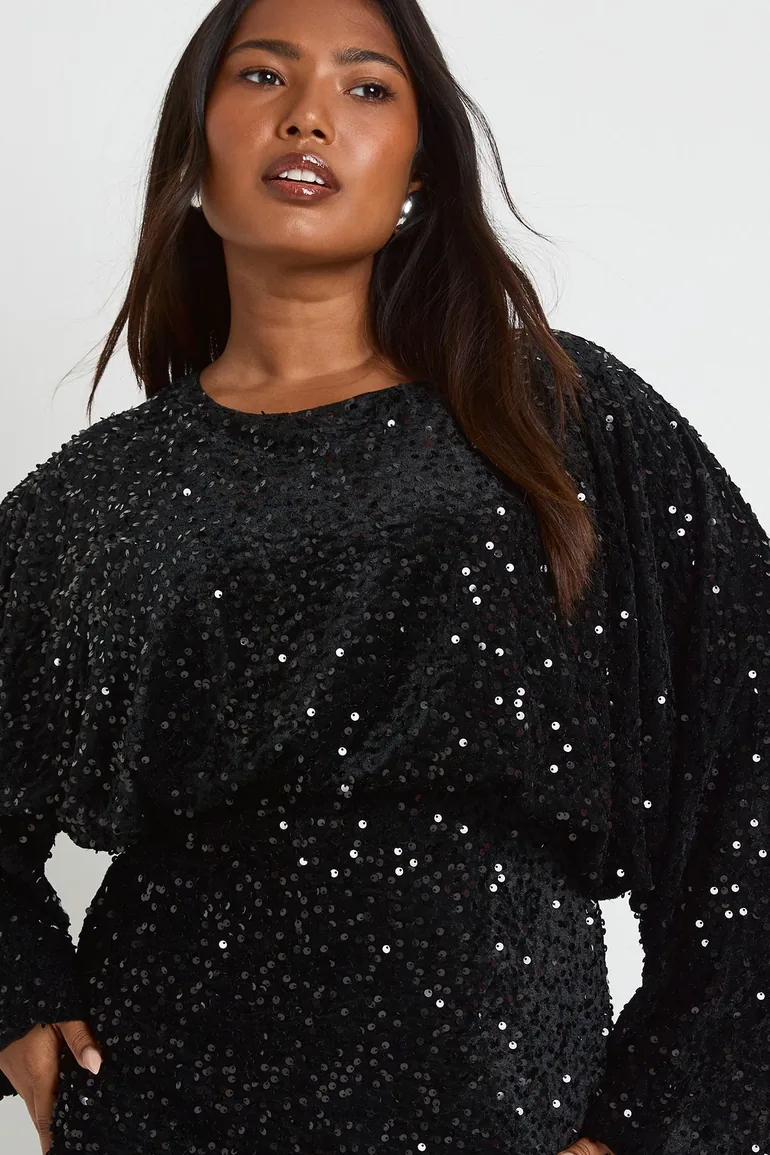 sequin blouson dress Rose Pink Sequin Plunge Keyhole Blouson Mini Dress